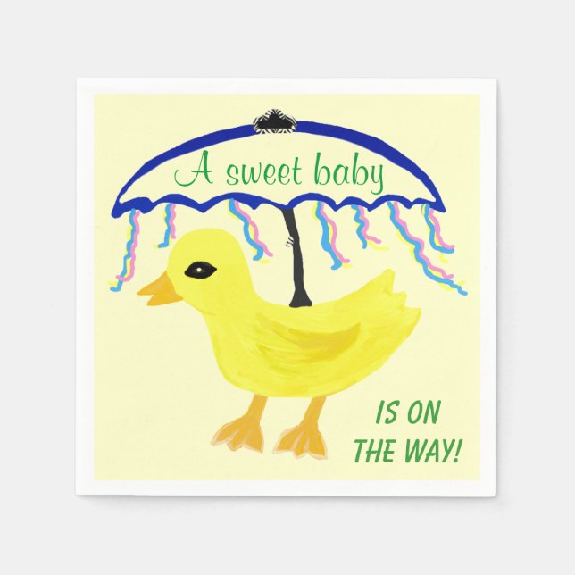 Sweet Baby Yellow Ducky Baby Shower Umbrella Napkins (Front)