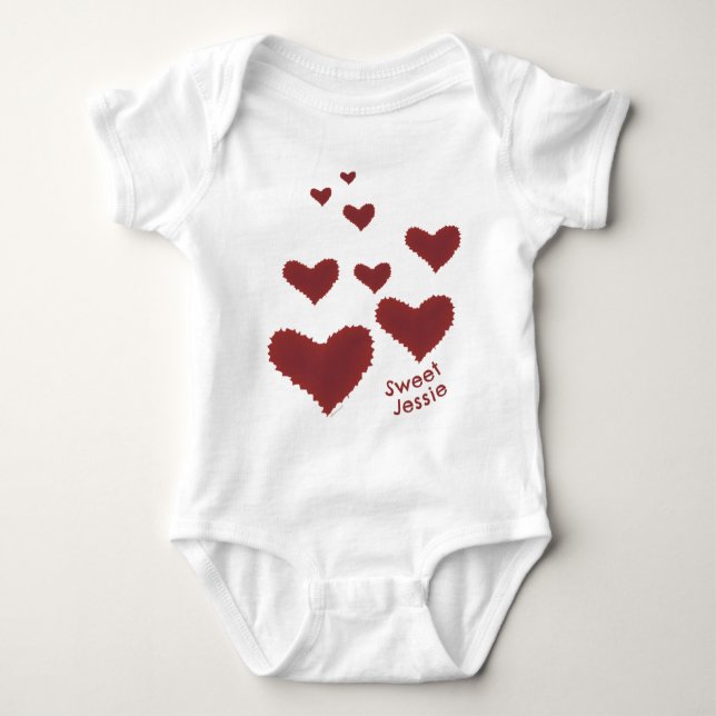 Sweet Baby's Name Cuddly Red Hearts I Love You  Baby Bodysuit (Front)
