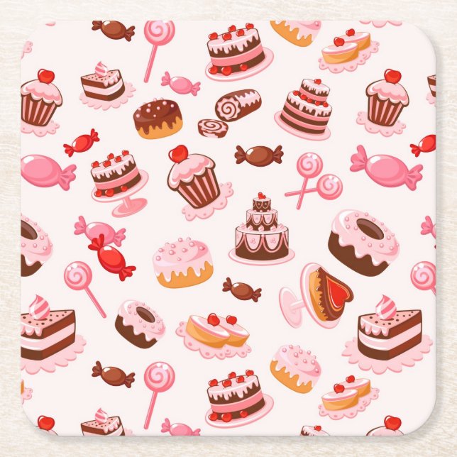 Sweet background square paper coaster (Front)
