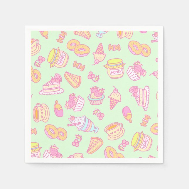Sweet Bakery and Drinks Green Napkins (Front)