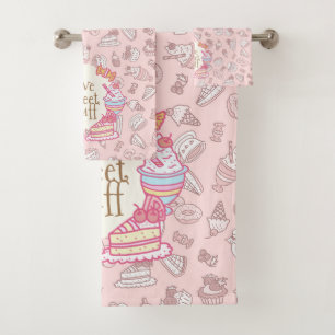 Sweet Bakery and Drinks Peach Bath Towel Set