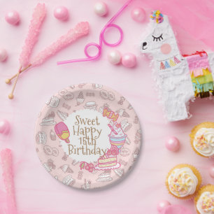 Sweet Bakery and Drinks Peach Paper Plates