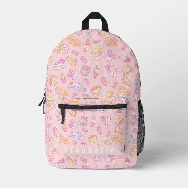 Sweet Bakery and Drinks Peach Printed Backpack (Front)