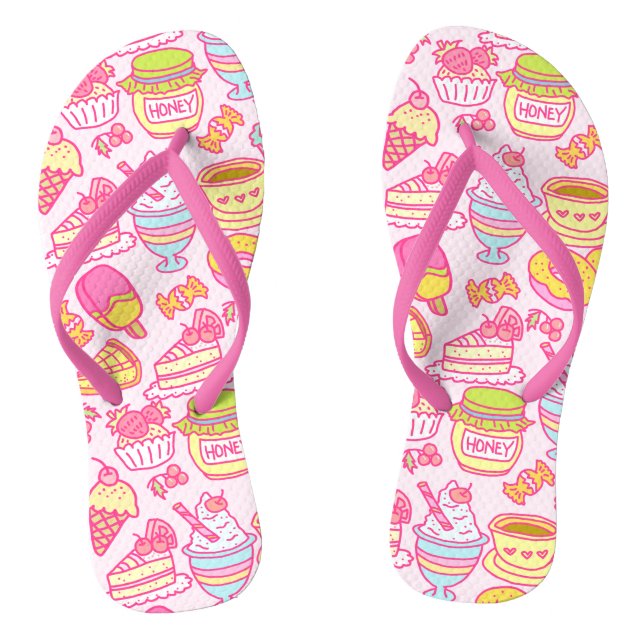 Sweet Bakery and Drinks Pink Flip Flops (Footbed)