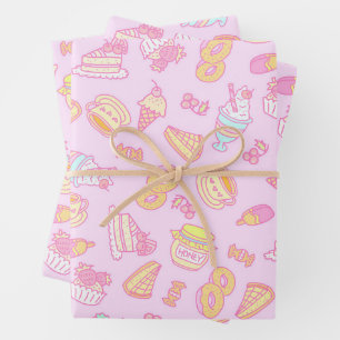 Sweet Bakery and Drinks Pink Wrapping Paper Sheets