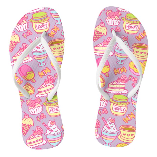 Sweet Bakery and Drinks Purple Flip Flops (Footbed)