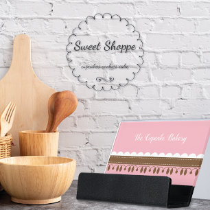 Sweet Bakery Brown Ribbon Desk Business Card Holder