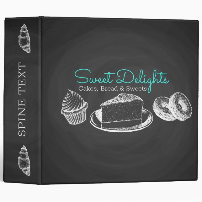 Sweet Bakery Chalkboard 3 Ring Binder (Front/Spine)