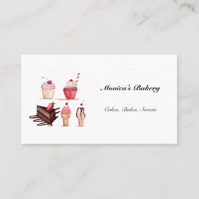 Sweet Bakery Cupcakes Cakes Ice-cream Pink  Business Card (Front)