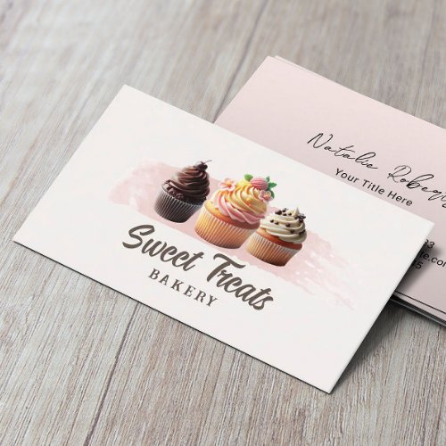 Sweet Bakery Cute Cupcakes Blush Pink Business Card