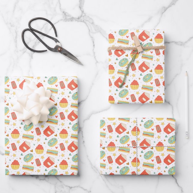 Sweet Bakery & Desserts Seamless Pattern Wrapping Paper Sheets (Front)