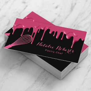 Sweet Bakery Girly Black & Pink Drips Pastry Chef Business Card