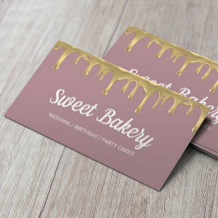 Sweet Bakery Gold Dripping Event Party Cakes Business Card