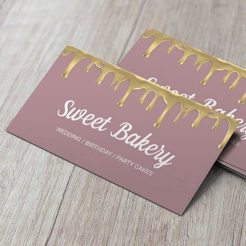 Sweet Bakery Gold Dripping Event Party Cakes Business Card