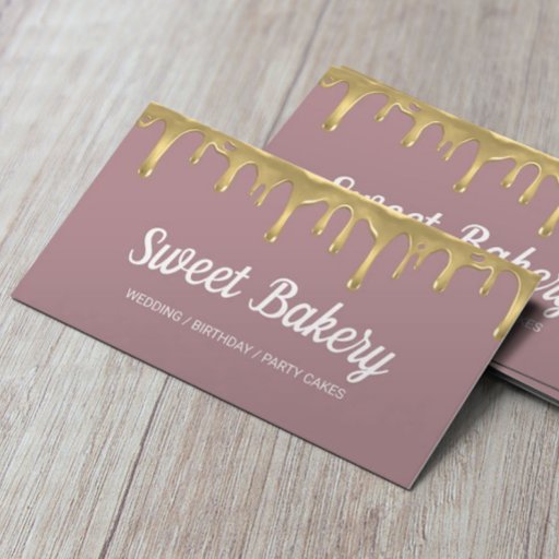 Customizable Sweet Bakery Gold Dripping Event Party Cakes Business Card