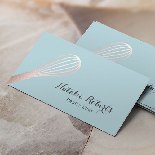 Sweet Bakery Rose Gold Whisk Mint Pastry Chef Business Card
