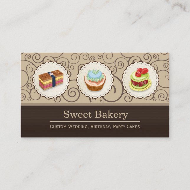 Sweet Bakery Shop - Custom Cupcake Pies Business Card (Front)