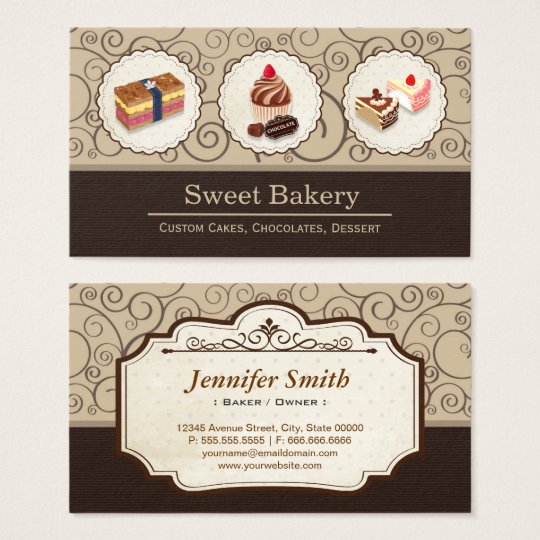 Sweet Bakery Store Custom Cakes Chocolates Dessert Business Card | Zazzle