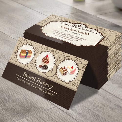 Sweet Bakery Store Custom Cakes Chocolates Dessert Business Card