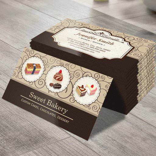 Customizable Sweet Bakery Store Custom Cakes Chocolates Dessert Business Card
