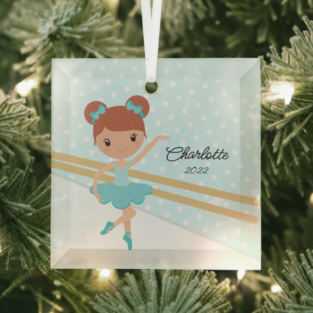 Sweet Ballerina Ballet Dance Christmas Glass Ornament (Insitu)