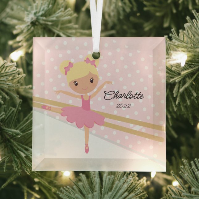 Sweet Ballerina Ballet Dance Christmas Glass Ornament (Insitu)
