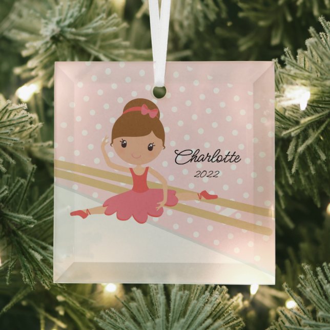 Sweet Ballerina Ballet Dance Christmas Glass Ornament (Insitu)