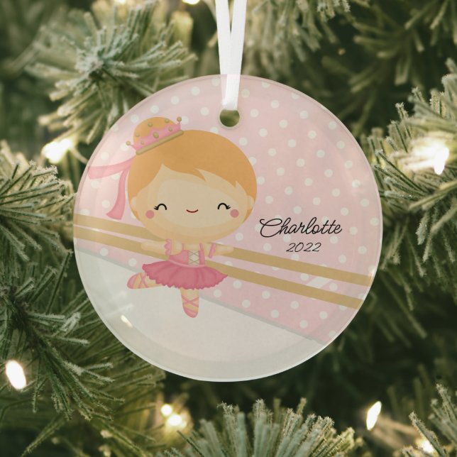 Sweet Ballerina Ballet Dance Christmas Glass Ornament (Insitu)