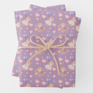 Sweet Ballerina Bear & Balloons Pattern Wrapping Paper Sheets