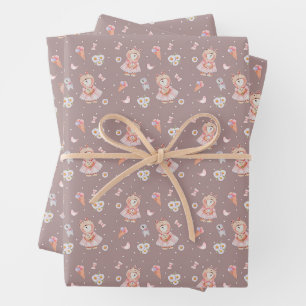 Sweet Ballerina Bear Pattern Wrapping Paper Sheets
