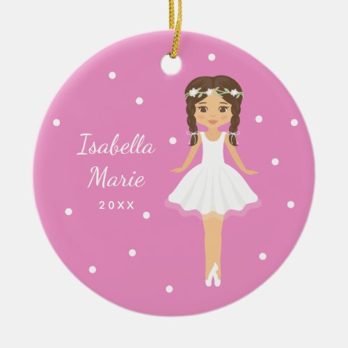 Sweet Ballerina Cute Pink Ballet Dancer Christmas Ceramic Ornament