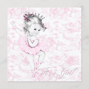 Sweet Ballerina Pink Toile Baby Shower Invitation