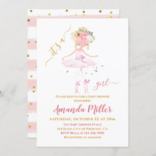 Sweet Ballet Girl Illustration Baby Shower Invitation