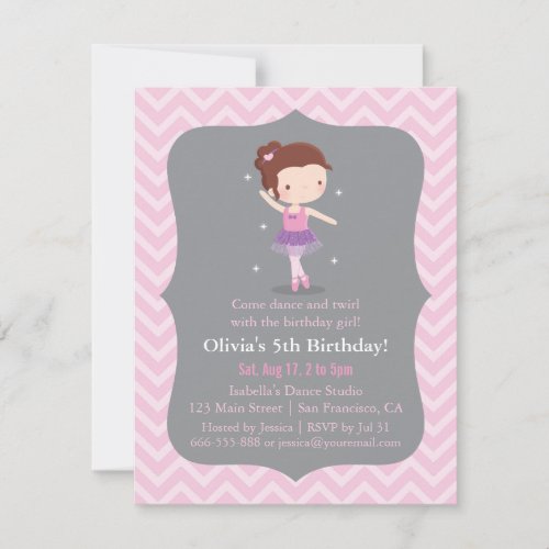 Sweet Ballet Girl Pink Birthday Party Invitations