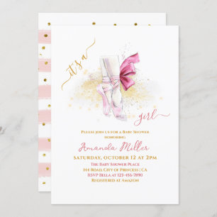 Sweet Ballet Shoes Illustration Baby Girl Shower Invitation