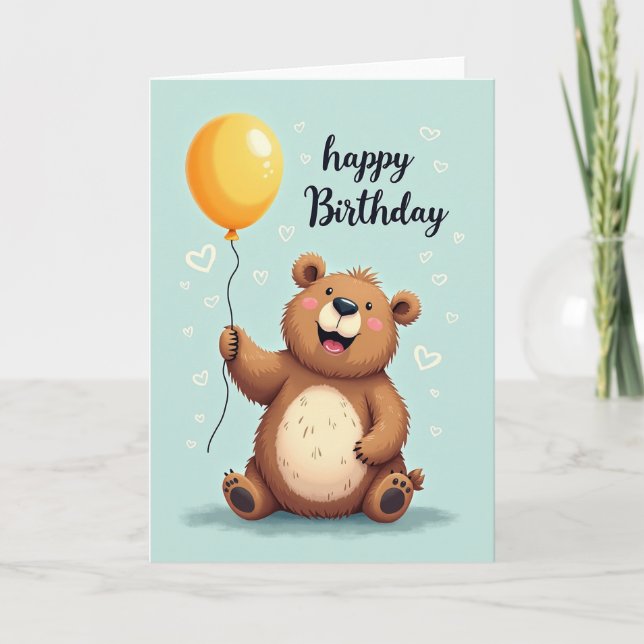 Sweet Balloon Bear Birthday Card (Front)
