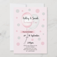 Sweet Balloons (Pink Silver) Birthday Invitation