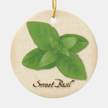 Sweet Basil Herb Ceramic Ornament by pomegranate_gallery at Zazzle