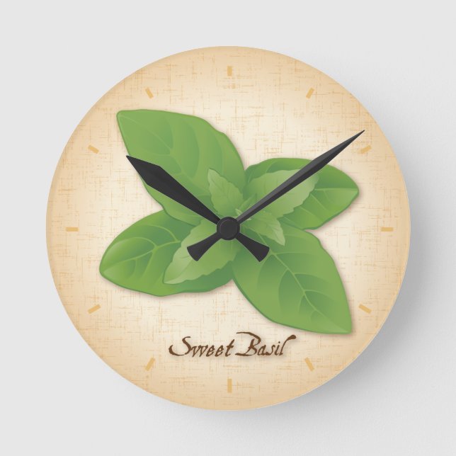 Sweet Basil Herb Round Clock (Front)