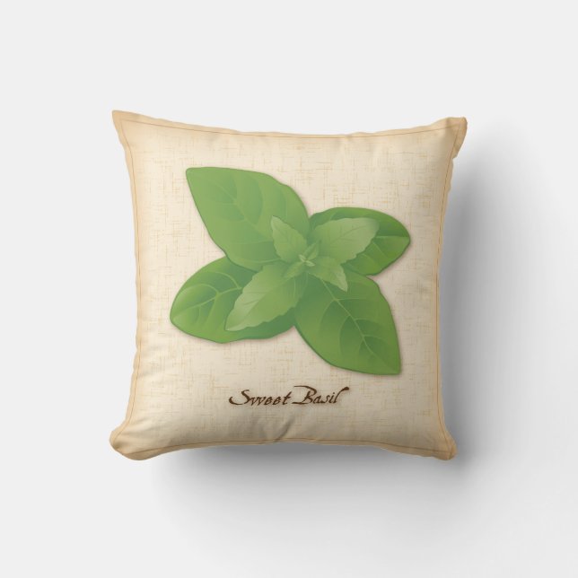 Sweet Basil Herb Throw Pillow (Front)
