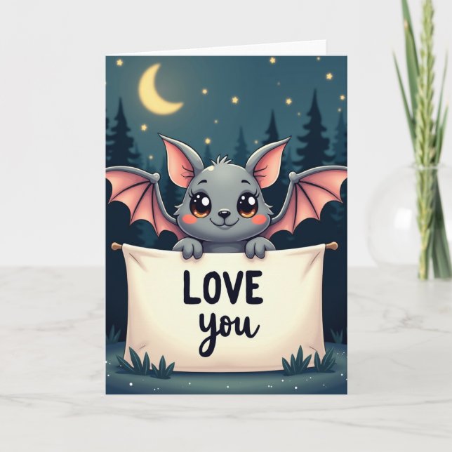 Sweet Bat Love You Moon Night Card (Front)