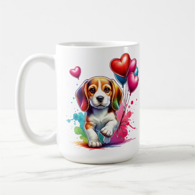 Sweet Beagle Pup Valentine Coffee Mug (Left)