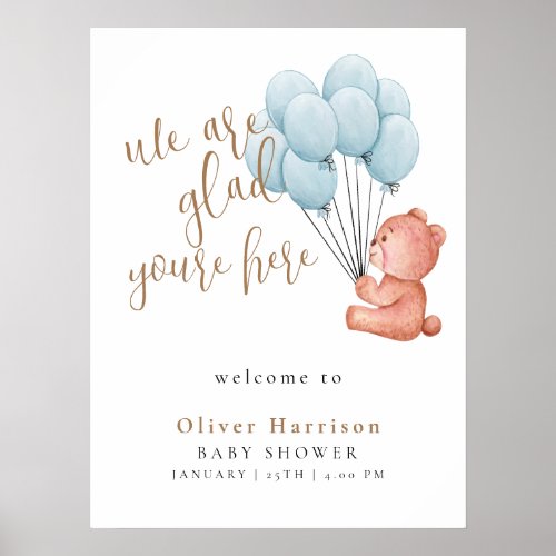 Sweet Bear Baby Shower Blue Balloon Welcome Sign