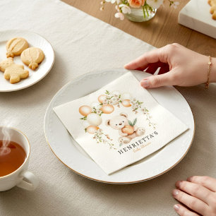 Sweet Bear Baby Shower Peach Balloons Floral Napkins