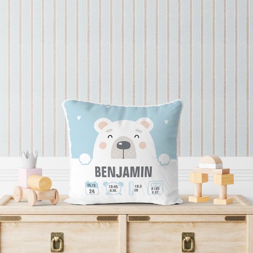 Sweet Bear Baby Stats Personalized Throw Pillow