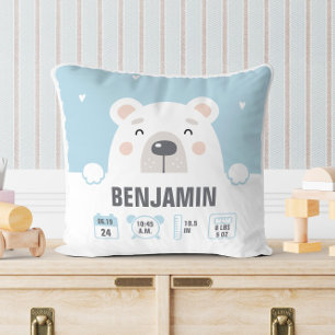 Sweet Bear Baby Stats Personalized Throw Pillow