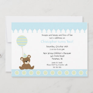 Sweet Bear & Balloon Kids Birthday Invitation