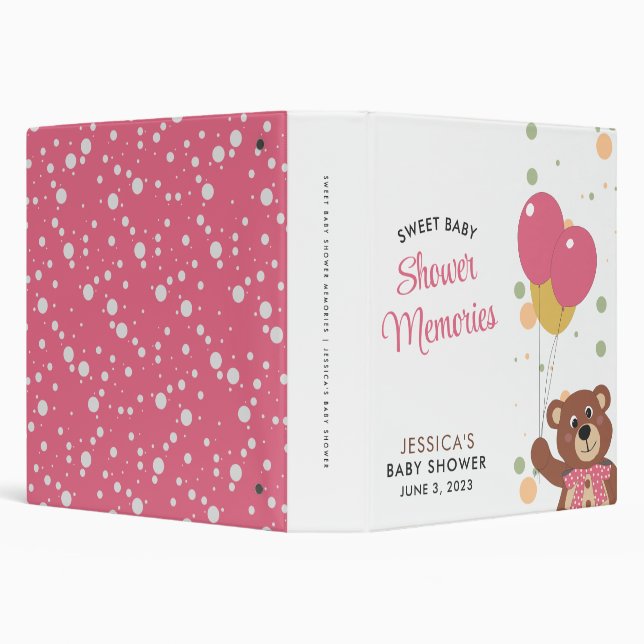 Sweet Bear Cub Baby Girl Baby Shower Photo Album 3 Ring Binder (Background)