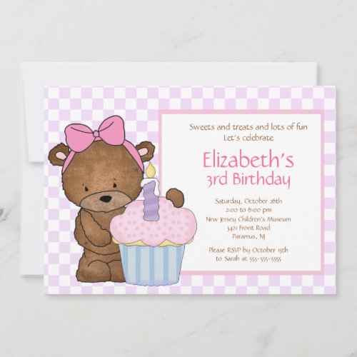 Sweet Bear Cupcake Birthday Invitation