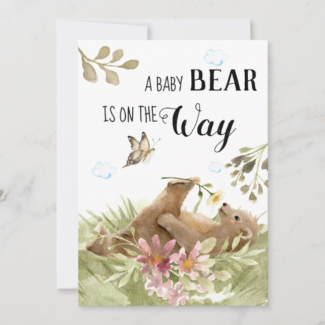 *~* Sweet Bear Enjoying Flower Shower Invitation (Front)